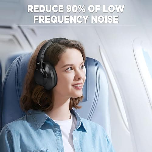TUINYO Wireless Headphones Noise Cancelling Over Ear Bluetooth Headphones with 60H Playtime, Deep Bass Hi-Fi Stereo Sound & Comfortable Earpads for Travel, Home and Office-Black thumbnail 2