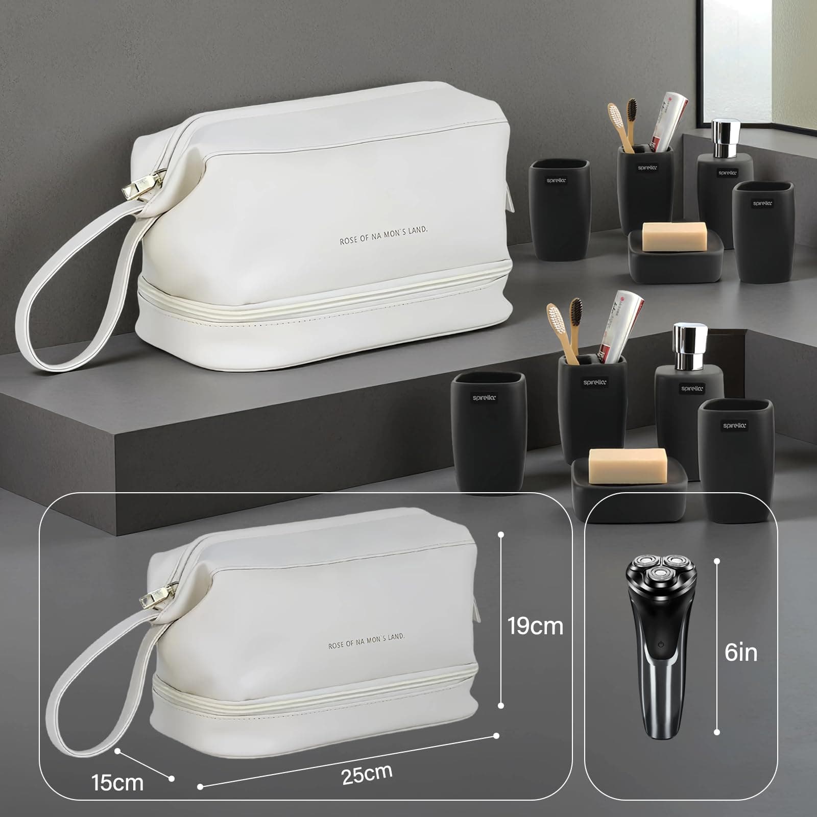 Neceser de Viaje para Hombres y Mujeres, Bolsa Cosmetiquera de Viaje Gran Capacidad, Bolsa de Aseo Impermeable con Asa de Colgar, Bolsa para Maquillaje para Artículos de Tocador y Cosméticos(Blanco) thumbnail 6
