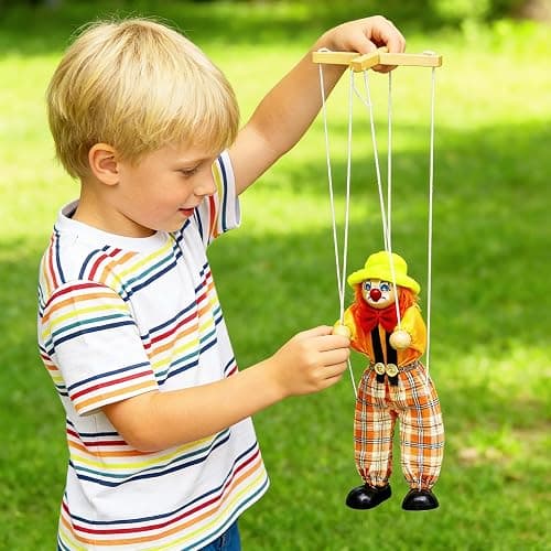 6 Pack Wooden Marionette Puppets Clown Pull String Puppets Movable Hands and Feet Joint Activity for Family Men Women Theater Puppetry Party thumbnail 2