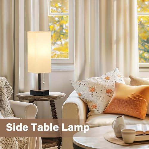 White Bedside Lamps for Bedroom Set of 2 - Small Rectangular Nightstand Lamp with AC Outlet Charging Port, 3 Color Temperatures Desk Light with Bulb, Tabletop Reading Lamp for Living Room/Dorm/Office thumbnail 6