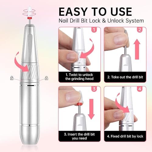 Nail Drill Professional 35000RPM Sparkling Portable efile with 12 Drill Bit | Rhinestone | 1800mAh Type-C | Stepless Speed Regulation | Low Noise & Low Vibration | Manicure Pedicure | Pink thumbnail 5