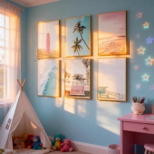 6 Pcs Casual Beach Wall Art 8x10 In Preppy Girl Gallery Wall Decor Tropical Sunbathing Coast Surfboard Bus Canvas Poster Prints Coastal for Bedrooms Living Rooms Ocean View Rooms Dorms thumbnail 7