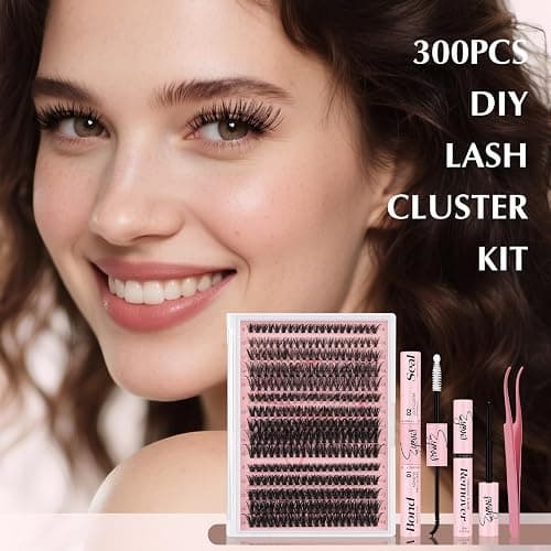 EYEVIS Lash Extension Kit 300PCS Lash Clusters Kit D Curl Eyelash Cluster 8-16mm 30D 40D 50D Individual Lashes Kit with Lash Bond and Seal Lash Tweezers（30D+40D+50D-D Kit, 8-16MIX） thumbnail 7