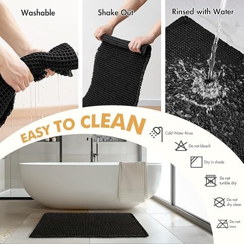 MIULEE Set of 2 Waffle Bathroom Rugs, Boho Bath Rugs Non Slip Washable, Super Absorbent Bath Mats, Ultra Soft Rubber Backed Shower Mats for Bathroom Floor, Tub and Shower, Black, 18x30 Inch thumbnail 6