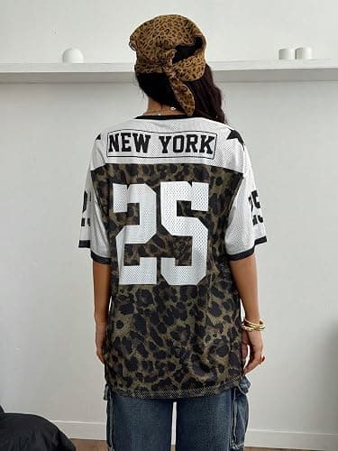 SOLY HUX Women's Y2k Leopard Number Graphic Oversized Tops Football Jersey Shirts Streetwear thumbnail 2
