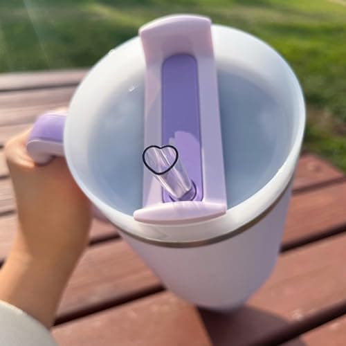 The best MOON 12 Inch Reusable Plastic Heart Straws for Stanley Cup 40 oz & 30 oz Tumbler Accessories Cute Clear Extra Long Replacement straw 4-Pack with brush Valentines Galentines day Gifts thumbnail 2