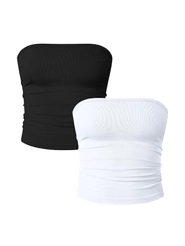 OQQ Womens 2 Piece Tube Tops Strapless Basic Sleeveless Stretch Classic-Fit Shirts Sexy Crop Tops - Image 1