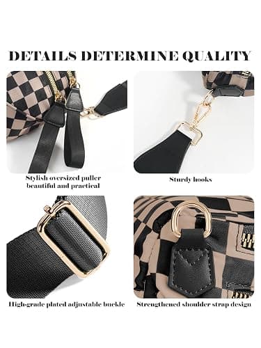 Black and White Checkered Crossbody Bag Bum Bag for Women,Spacious Checkered Purse Fanny Packs Belt Bag thumbnail 6