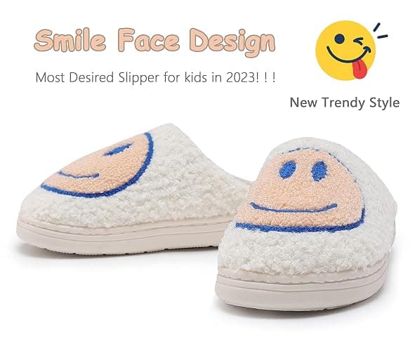 V-CEN Smile Face Kids Happy Face Soft Plush Warm Slipper Anti-Slip Winter Fluffy House Shoes Soft Memory Foam Comfort Cotton Slippers Indoor and Outdoor thumbnail 3