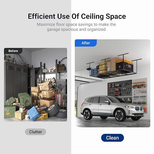 FLEXIMOUNTS 4x8 Overhead Garage Storage Rack, Adjustable Organization System, Heavy-Duty Metal Ceiling Racks, 750lbs Weight Capacity, Black, Classic Series thumbnail 7