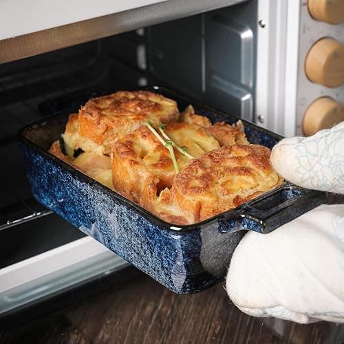 VICRAYS Ceramic Bakeware Set, Porcelain Rectangular Lasagna Pans Casserole Dish Set for Baking, Cooking, Kitchen, Cake Dinner, Banquet and Daily Use, 3 PCS, 15 x 8.5 Inches(Blue) thumbnail 4