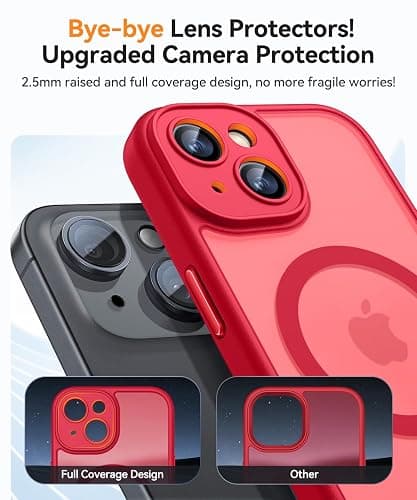 CANSHN Magnetic for iPhone 14 Plus Case, Upgraded [Full Camera Protection] [Compatible with Magsafe] [Translucent Matte] Shockproof Protective Phone Case for iPhone 14 Plus 6.7" - Red thumbnail 2