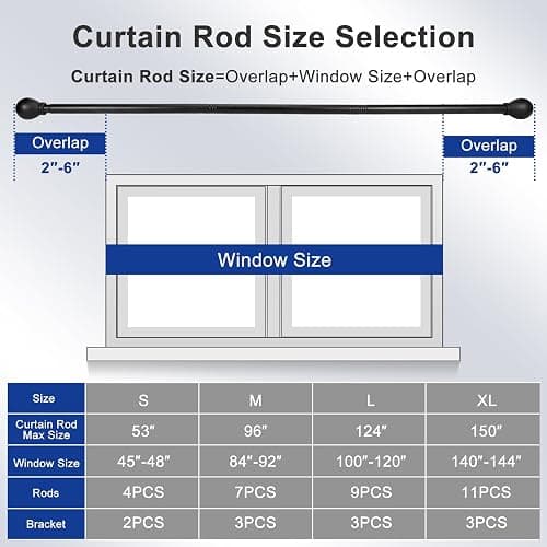 Black Curtain Rods for Windows 24 to 48 Inch, Heavy Duty Decorative Curtain Rods with Matte Black Lamp Style Finials, Adjustable 1" Diameter Metal Drapery Pole Set for Windows(S) thumbnail 6