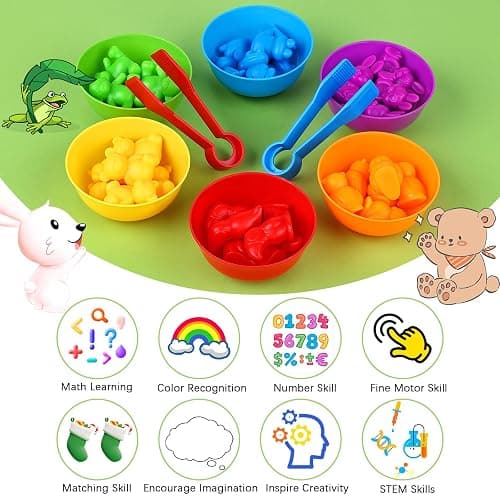 BBLIKE Montessori Education Set: Kids Animal Sorting Toy with Bowl, Tweezers & Color Sorting Math Toys for 2-6 Year Olds thumbnail 4