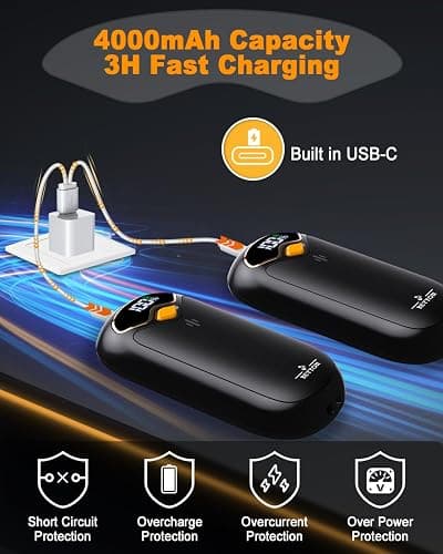 Hand Warmers Rechargeable - Electric Hand Warmer Rechargeable 2 Pack, LED Digital Display, 4 Heat Levels Reusable, USB, Magnetic Portable Handwarmers for Golf/Camping/Hunting, Gift for Women, Men thumbnail 4