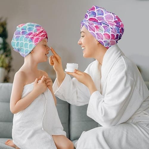 Microfiber Hair Towel for Kids Gifts - Soft Super Absorbent Rapid Drying Hair Towel Wrap Turban for Girls Women with Button, Anti-Frizz for Thicker Curly Long Hair, 3Pack thumbnail 2