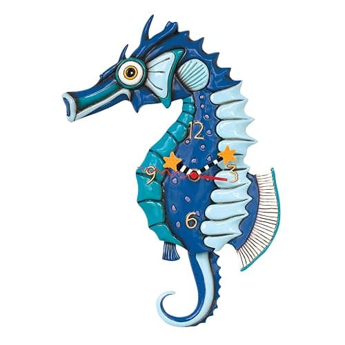 Enesco Allen Designs Salty the Seahorse Sculpted Pendulum Wall Clock, 13.75 Inch, Blue - Image 1