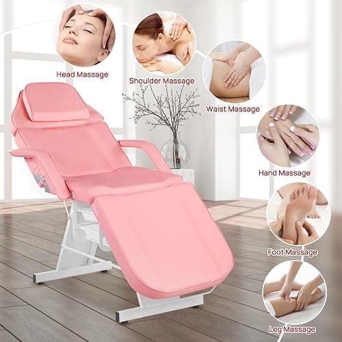 V VDLONSY Facial Chair Tattoo Chair 73inch Adjustable Massage Bed for Artist with Stool Facial Bed for Client Multipurpose Spa Chairs for Beauty Esthetician Pink thumbnail 7