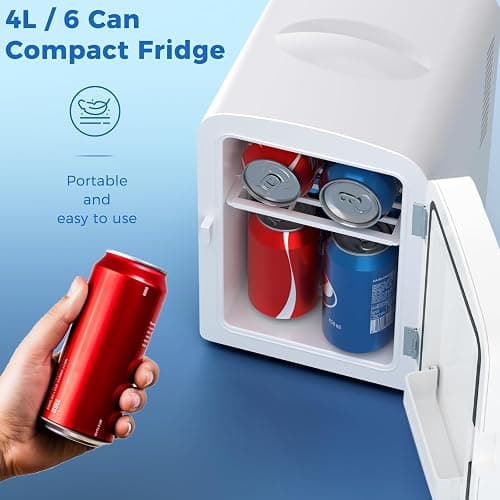 Antarctic Star Compact Refrigerator, Portable Mini Fridge, Skin Care 4L Capacity/6 Cans, for Bedroom, Car, Office & Dorm, Small Cooler for Cosmetics, Beverage and Food, White thumbnail 2