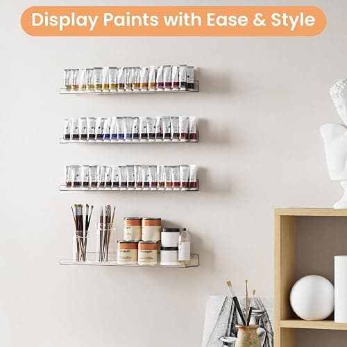 upsimples 2 Pack 23.6x5.5 Inches Acrylic Shelves for Wall Storage, Floating Bookshelves for Kids, Display Shelf Organizer for Bathroom, Bedroom, Living Room, Kitchen, Clear thumbnail 5