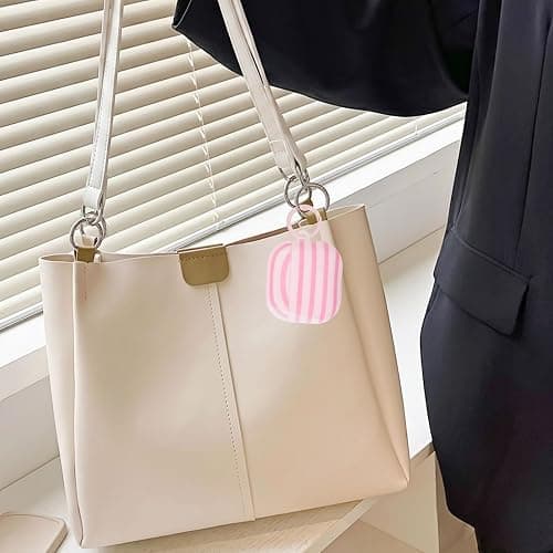 Fycyko Compatible for AirPods 4 Case Soft TPU with Cleaner Kit Cute Horizontal Stripes Aesthetic Printed Design Shockproof Keychain Cover for Girls Woman-Pink thumbnail 9
