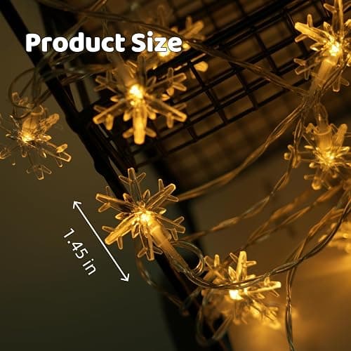 Yoitomehy Snowflake Christmas String Lights, 20 ft 40 LED Battery Operated Christmas Lights, Xmas Decorations Fairy Lights for Bedroom Mantle Window Patio Tree Holiday Room Dorm Decor, Warm White thumbnail 4