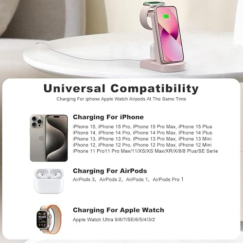 Chargeur Induction 3 en 1,INNISTO Chargeur Rapide Chargeur Induction Chargeur Station Compatible avec iPhone 16/15/14/13/12 Pro/Pro Max,Apple Watch Ultra/10/9/8/7/SE/SE2/6/5/4/3 AirPods321/Pro1 Rose thumbnail 2