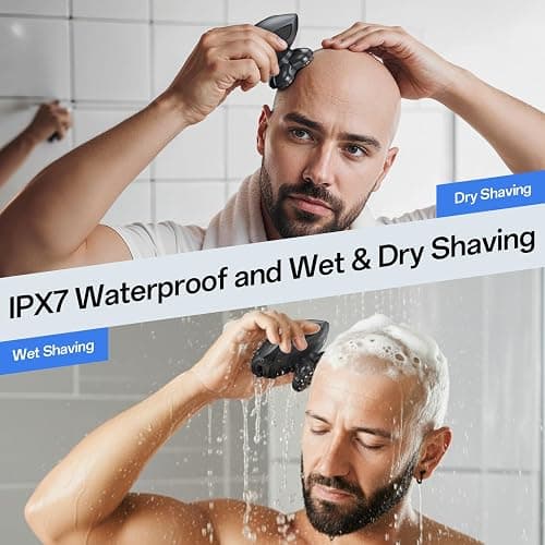 Electric Razor for Men, Head & Body Hair Shaver for Men, Cordless Rechargeable Wet/Dry Bald Head & Groin Waterproof Razor with Rotary Blades,Clippers, Beard Trimmer,Nose Trimmer, Brush (Gray) thumbnail 6
