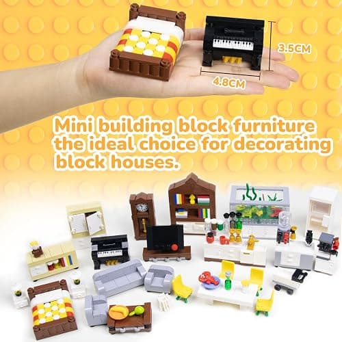 Building Block Furniture, Includes Items Such as a Bed, TV, Bookshelf, Kitchen cabinets, It Serves as Furniture for Decorating Lego City Mansion Houses and is Compatible with Major Brands Bricks thumbnail 6