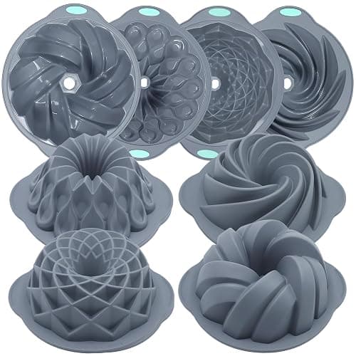 Tongjude 4 Pieces Silicone Fluted Cake Pans, 9/10/12 Cups Tube Baking Pan, Silicone Molds for Homemade Cake, Bread and Jello, Non-Stick, Grey - Image 1