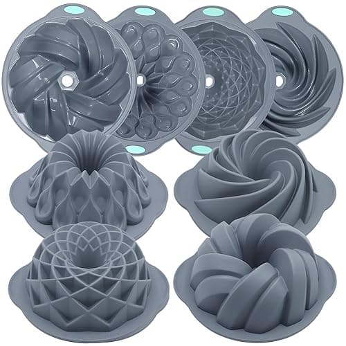 Tongjude 4 Pieces Silicone Fluted Cake Pans, 9/10/12 Cups Tube Baking Pan, Silicone Molds for Homemade Cake, Bread and Jello, Non-Stick, Grey - Image 1