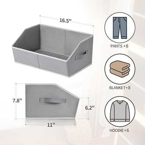 Homsorout Large Storage Bins Baskets - 6 Pack Closet Storage Cubes, Fabric Baskets for Organizing, Cube Organizer Bins with Handles, Foldable Boxes for Clothes, Towels, Grey thumbnail 3
