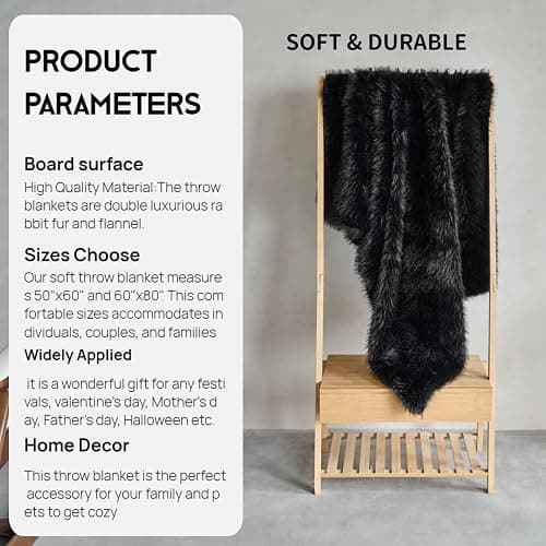 Luxury Fluffy Faux Fur Throw Blanket,Thick Fluffy Fuzzy Cozy Blanket,Plush Blankets for Couch, Sofa, Chair, Bed-Black,50x60 thumbnail 7