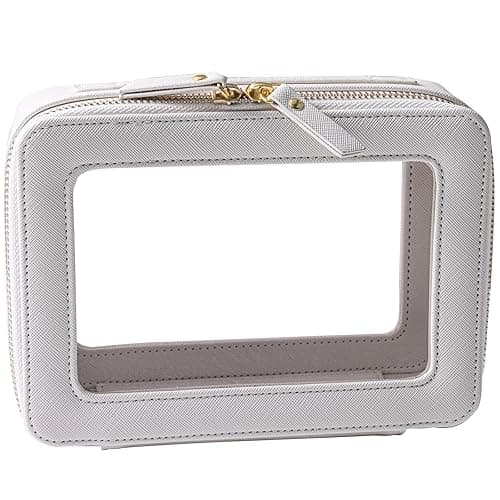SANHECUN Toiletry bag waterproof cosmetic organizer with handle lagre opening for travelling - Carry on 8 inch - White - Image 1