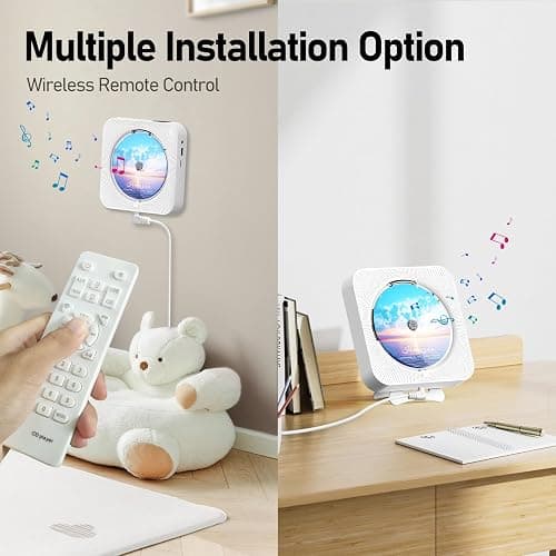 MICOCIOUS Bluetooth Portable Home CD Music Player with Remote Control, Timer, Built-in Speakers and LED Display - FM Radio Boombox (White) thumbnail 4