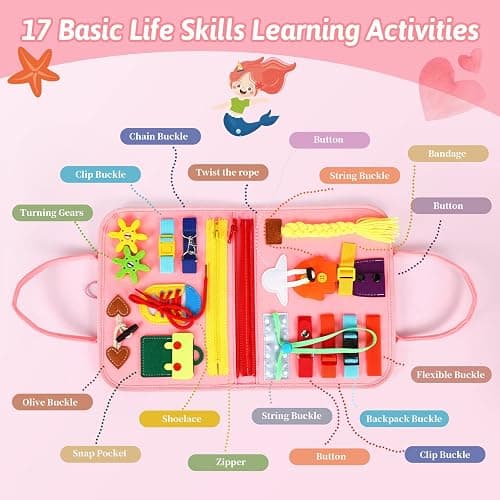 8 in 1 Toddler Busy Board for 1 Years Old, Montessori Toy Busy Book for Toddlers 1-3 Educational Toy Activity for Basic Motor Skills, Kid Travel Essential 2-4 Yr Christmas Birthday Gift for Girl thumbnail 6