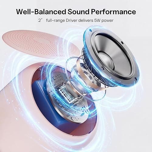 Bobtot Portable Bluetooth Speakers with Strap Easy to Carry, Wireless IPX5 Waterproof Mini Speaker with Loud Stereo Sound, 20 Hours Playtime, Rechargeable Battery, Built-in Microphone, Pink thumbnail 3
