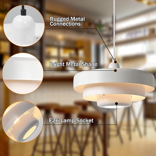 DoungRos Hanging Lamp Plug in White Pendant Light Fixtures Mid Century Modern Pendant Lamp Nordic Style Pendant Lighting Metal Shade for Living Room Dining Room Bedroom Kitchen Island thumbnail 6