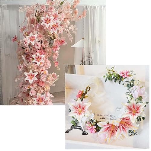 SNAIL GARDEN 24PCS 5.5" Large Fake Lilies Flower Heads with Realistic Stamens,24PCS Pink Artificial Flower Heads, Bulk Silk Flowers for Crafts, Cake Decorating, Wedding Party Wreath, Home Decor thumbnail 6
