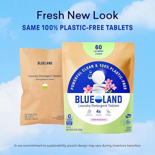 BLUELAND Laundry Detergent Tablets, 120 Count, Spring Bloom Scent, Plastic-Free Eco-Friendly Pods, Sheets, Liquid Alternative - Safe for Sensitive Skin, Gentle thumbnail 10