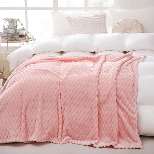 Puncuntex Pink Throw Blanket 50"×60" inches Gifts for Mom Fuzzy 3D Jacquard Decorative Flannel Fleece Super Soft Plush Cozy Blanket for Couch Sofa Chair Lightweight thumbnail 3