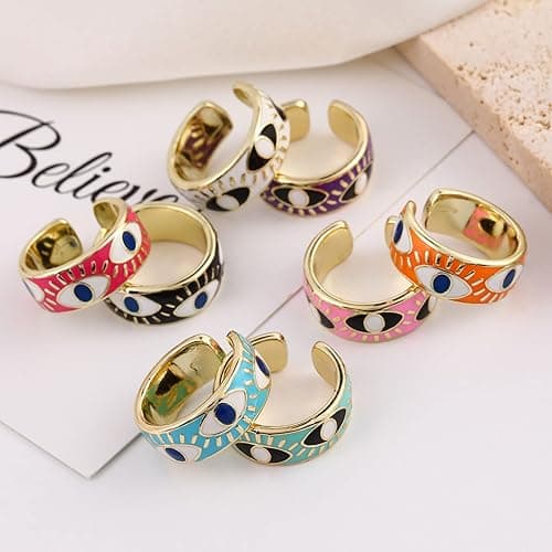 TKMIRA Chunky Gold Rings for Women Non Tarnish Evil Eye Ring Stackable Open Rings Trendy Statement Women Rings thumbnail 2