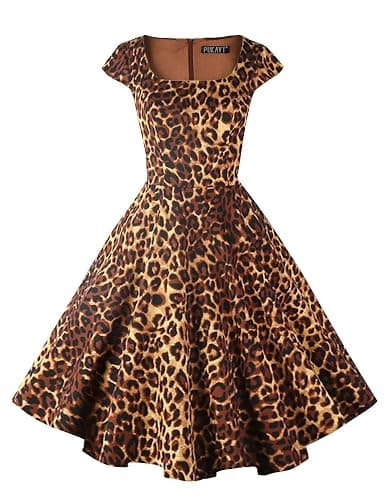 PUKAVT Women's Cocktail Party Dress Cap Sleeve 1950 Retro Swing Dress with Pockets - Image 1