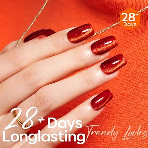 modelones Red Cat Eye Gel Nail Polish Glod Magnetic Glitter | Holographic Red Ruby Gel Polish Reflective Jelly Translucent UV Gel Manicure 15 ML thumbnail 3
