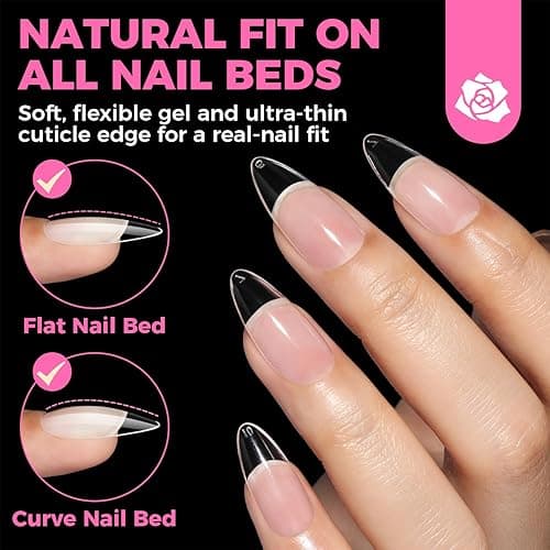 UNA GELLA Almond Gel Nail Tips, 504PCS Pre Etched Clear Fake Nails Tips Medium Almond Shape - 12 Sizes Full Cover Soft Acrylic Press On Nail Extensions No C Curve Gift for Diy at Home thumbnail 4