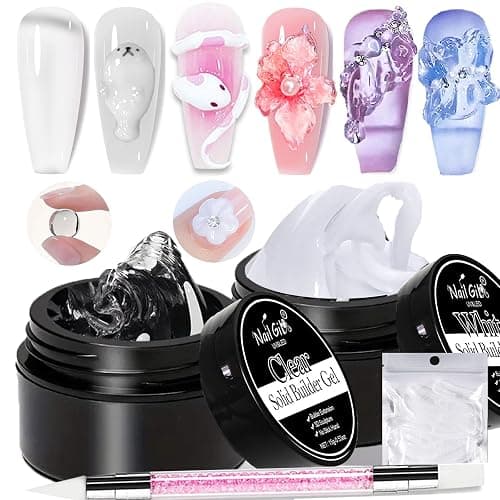 NAILGIL Clear and White Solid Builder Gel For Nails, Flower 3D Nail Art Sculpture Non-Sticky Hand Clear Extension Gel Sock Off UV LED Salon DIY at Home-30g/1oz - Image 1