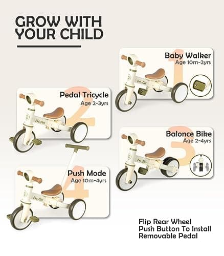 LOL-FUN Tricycle for Toddlers 1-3 Baby Balance Bike 1 2 Year Old Boys Girls Ride on Toy with Parent Steering Push Handle & Removable Pedal thumbnail 4