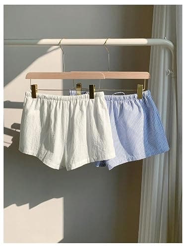 MakeMeChic Women's 2 Pack Linen Shorts Summer Beach Pajama Boxer Shorts thumbnail 2