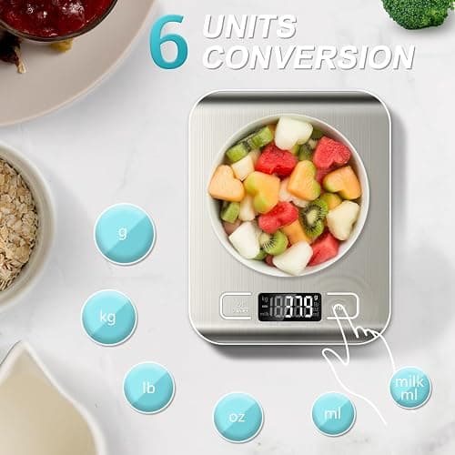Food Scale, 11lb Kitchen Scale with 6 Units Tare Function & LCD Display, 0.05oz/1g Stainless Steel Digital Food Scale Grams and Ounces for Baking, Cooking, Dieting and Meal Prep (Batteries Included) thumbnail 2
