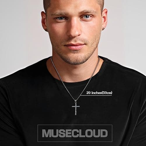 MUSECLOUD 925 Sterling Silver Cross Necklace Men - Oxidized Hammered Cross Pendant with Stainless Steel Box Chain Vintage Unique Crucifix Necklaces Silver Jewelry for Mens Women 18-26 Inches thumbnail 6